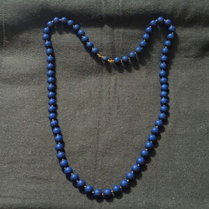 Vintage Gold Tone Navy Blue Beaded Statement Necklace